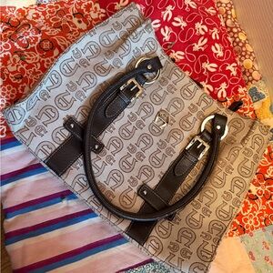 Etienne Aigner Brown and Tan Logo Tote